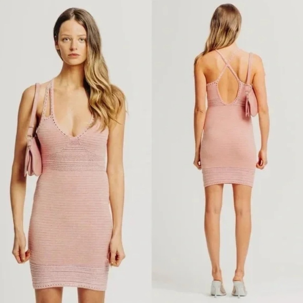 Torn by Ronny Kobo Mira Dress Pink Rose Crochet Dress